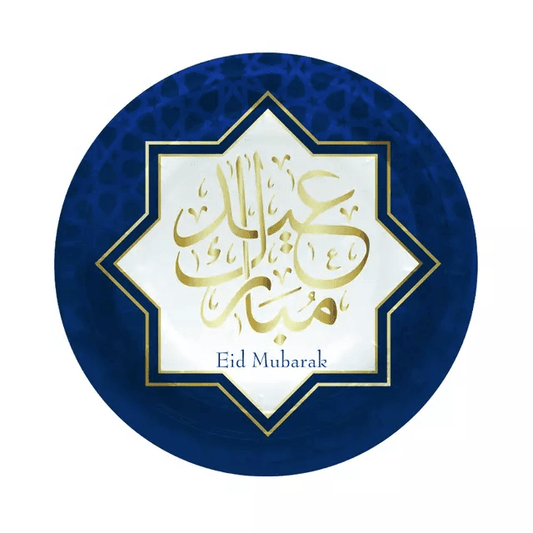 Eid mubarak bordjes blauw 5 stuks - Bazaarwinkel