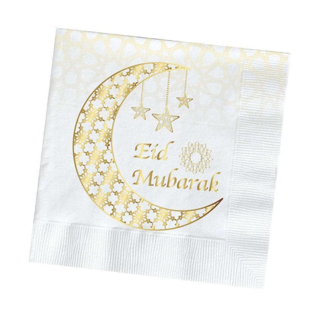 Eid Mubarak servetten Wit/goud verpakt per 12 - Bazaarwinkel
