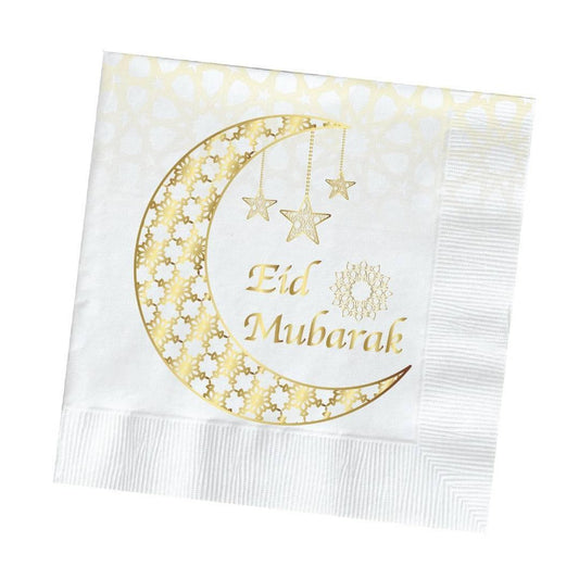 Eid Mubarak servetten Wit/goud verpakt per 12 - Bazaarwinkel