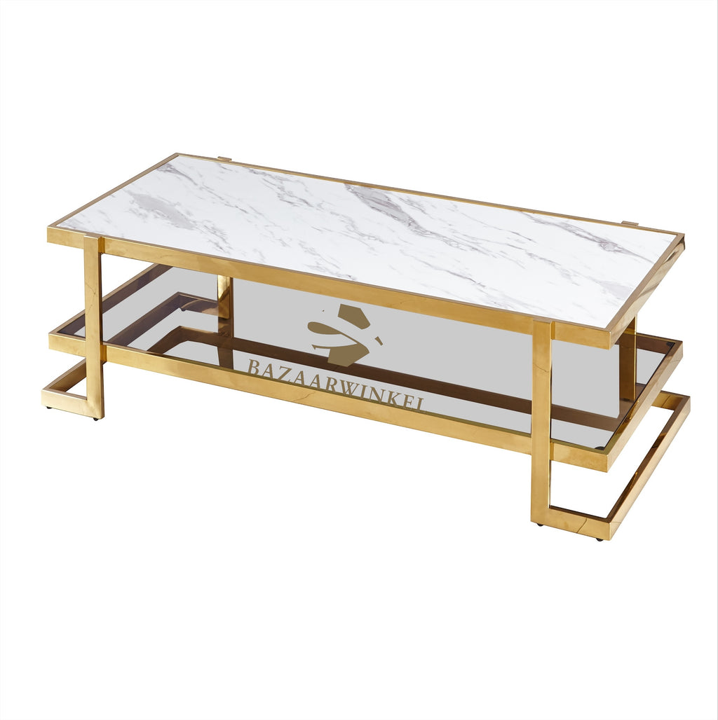 Salontafel marmerglas gold